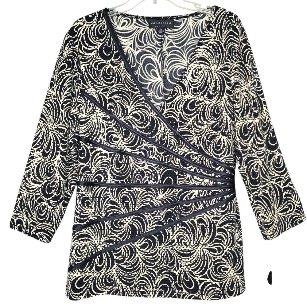 Connected Apparel Top Blouse Women's XL Black Shimmer Sparkle Dots Vtg Y2K 90's